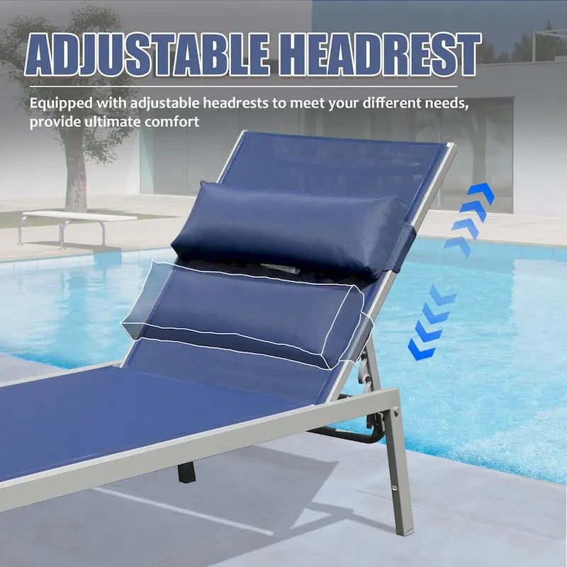 All Weather Patio Chaise Lounge Set of 3, Outdoor Adjustable Recliner with Side Table for Poolside, Beach, Yard, Balcony