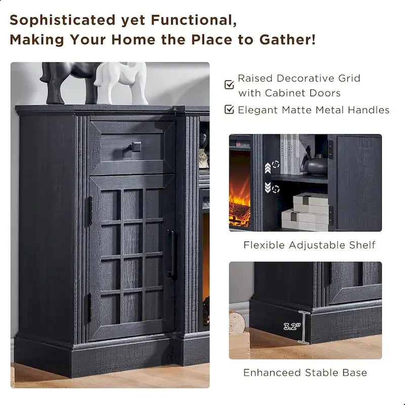 Farmhouse TV Stand with Fireplace for 80 TV, 70 Entertainment Center