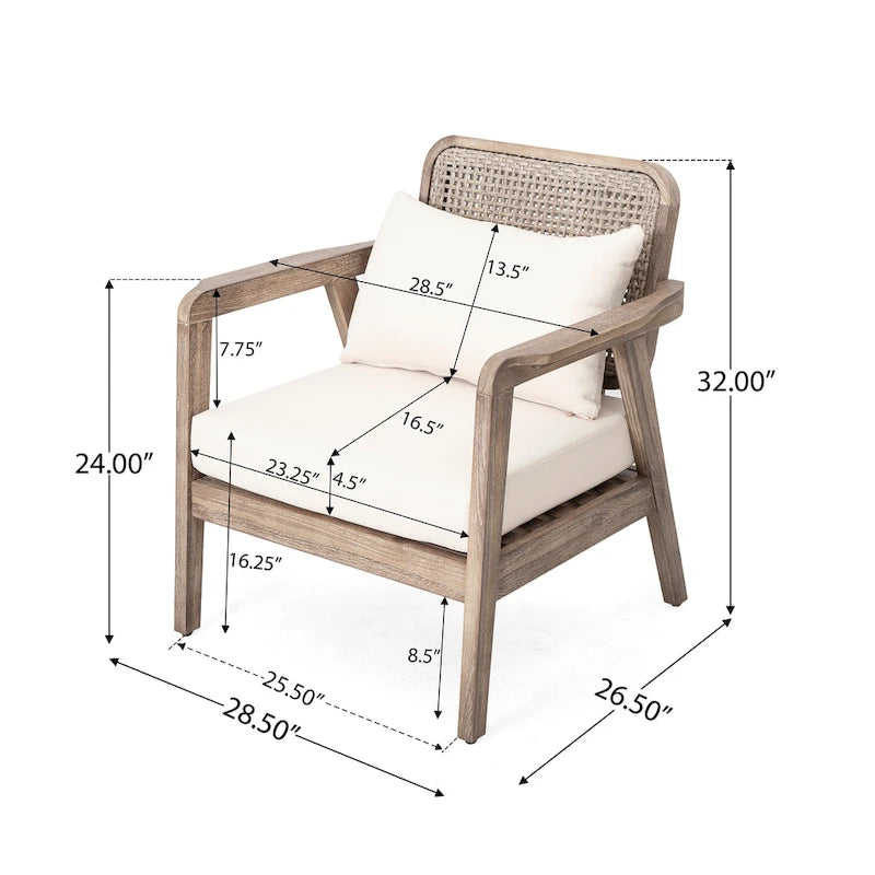 (SET OF 2) Outdoor Acacia Wood Patio Club Chair, Patio Furniture,Waterproof Thick Cushion Deep Seating