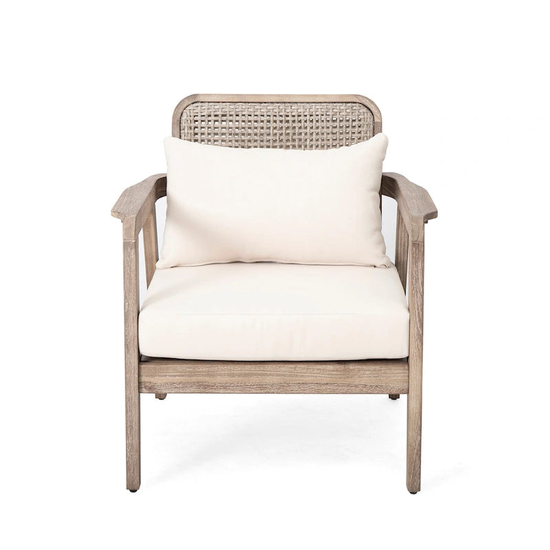 (SET OF 2) Outdoor Acacia Wood Patio Club Chair, Patio Furniture,Waterproof Thick Cushion Deep Seating