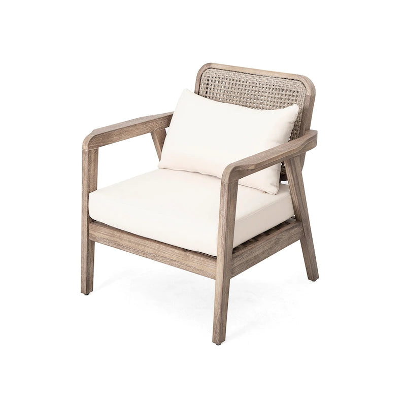 (SET OF 2) Outdoor Acacia Wood Patio Club Chair, Patio Furniture,Waterproof Thick Cushion Deep Seating