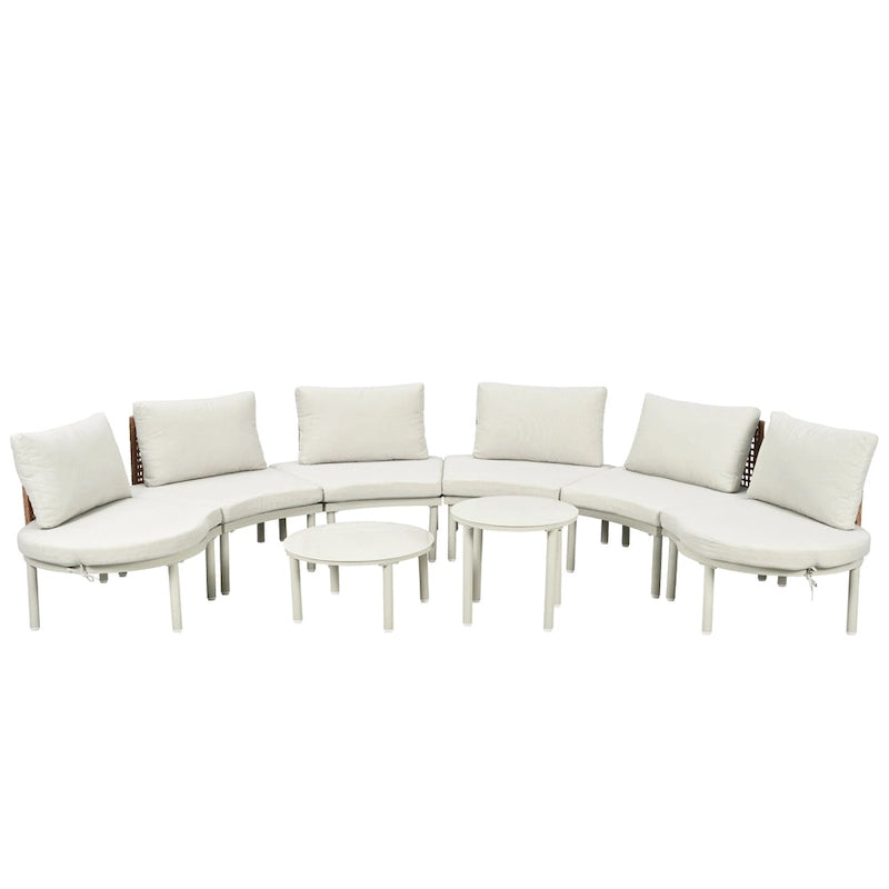 Elegant 8-Piece Modular Half Moon Patio Sofa Set with High-Low Coffee Tables
