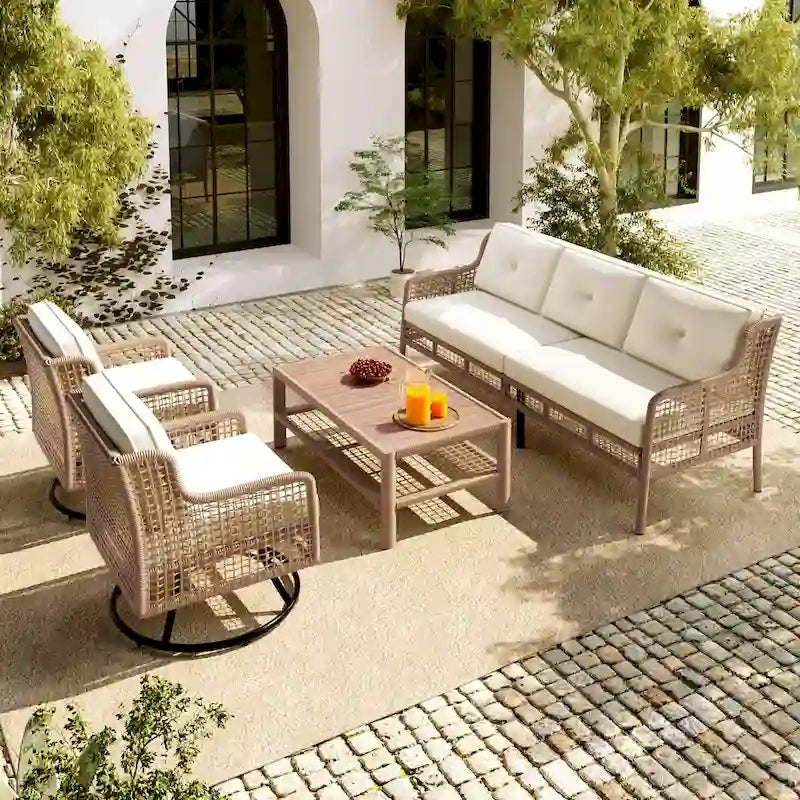 72.1 W Outdoor Conversation Wicker Sofas 4 Pieces Patio Furniture Set with Swivel Chairs