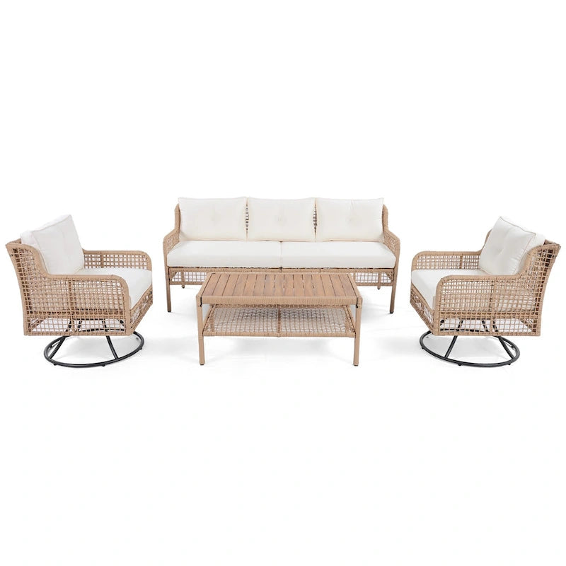 72.1 W Outdoor Conversation Wicker Sofas 4 Pieces Patio Furniture Set with Swivel Chairs