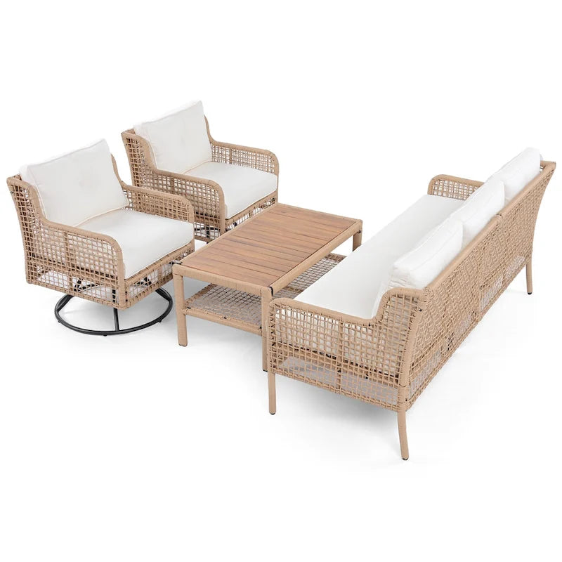 72.1 W Outdoor Conversation Wicker Sofas 4 Pieces Patio Furniture Set with Swivel Chairs