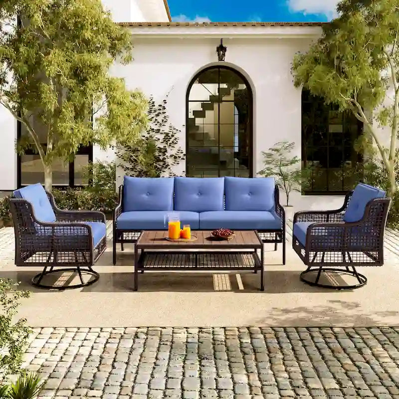 72.1 W Outdoor Conversation Wicker Sofas 4 Pieces Patio Furniture Set with Swivel Chairs