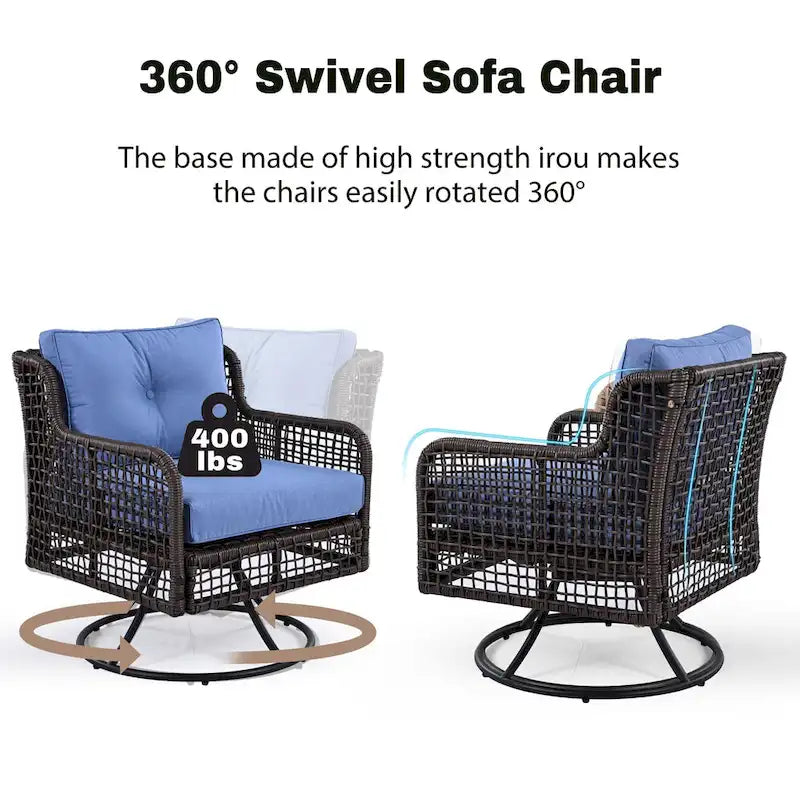 72.1 W Outdoor Conversation Wicker Sofas 4 Pieces Patio Furniture Set with Swivel Chairs