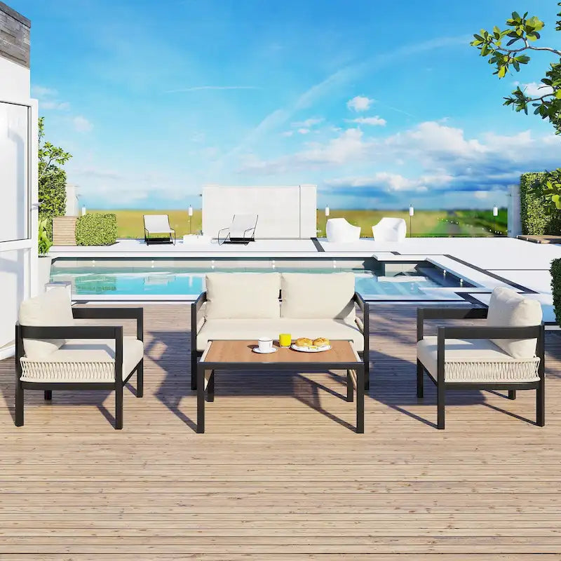 Multi-person Outdoor Iron Sofa Set with A table