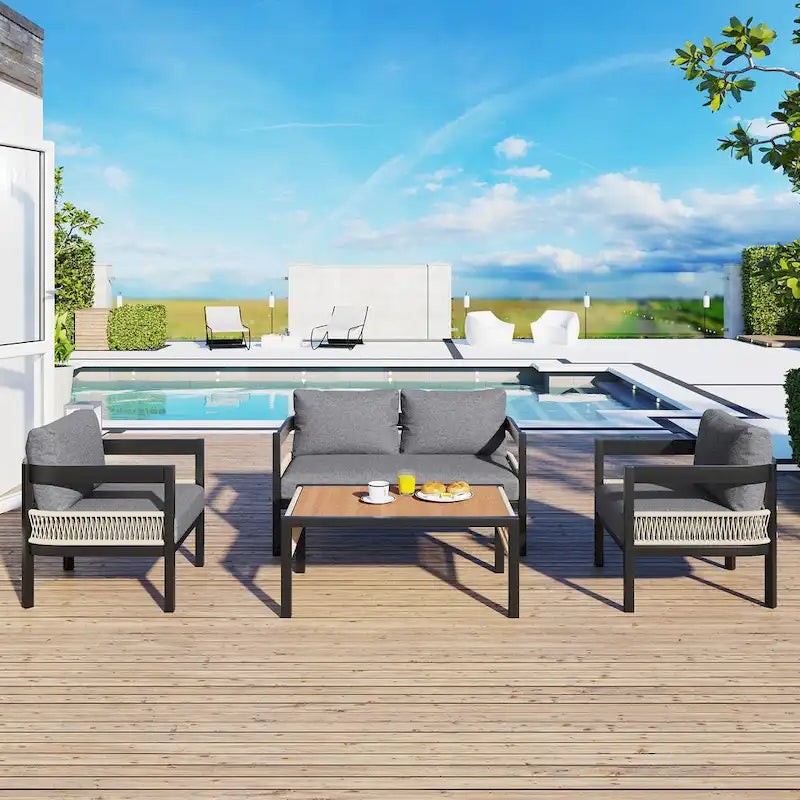 Multi-person Outdoor Iron Sofa Set with A table