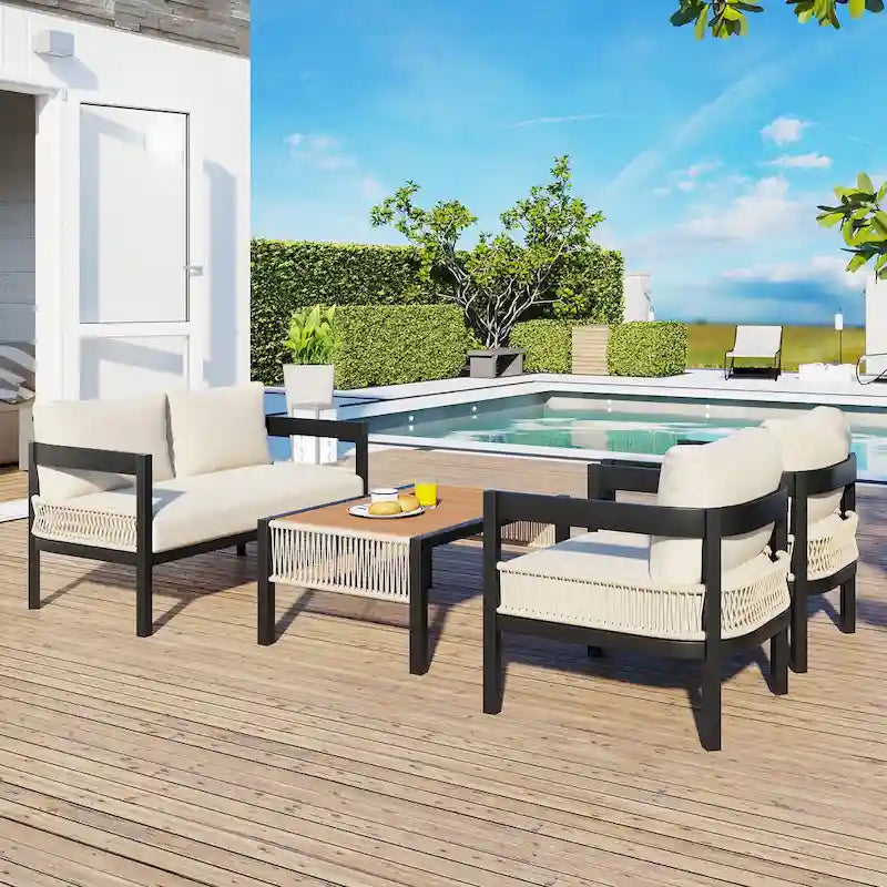 Multi-person Outdoor Iron Sofa Set with A table
