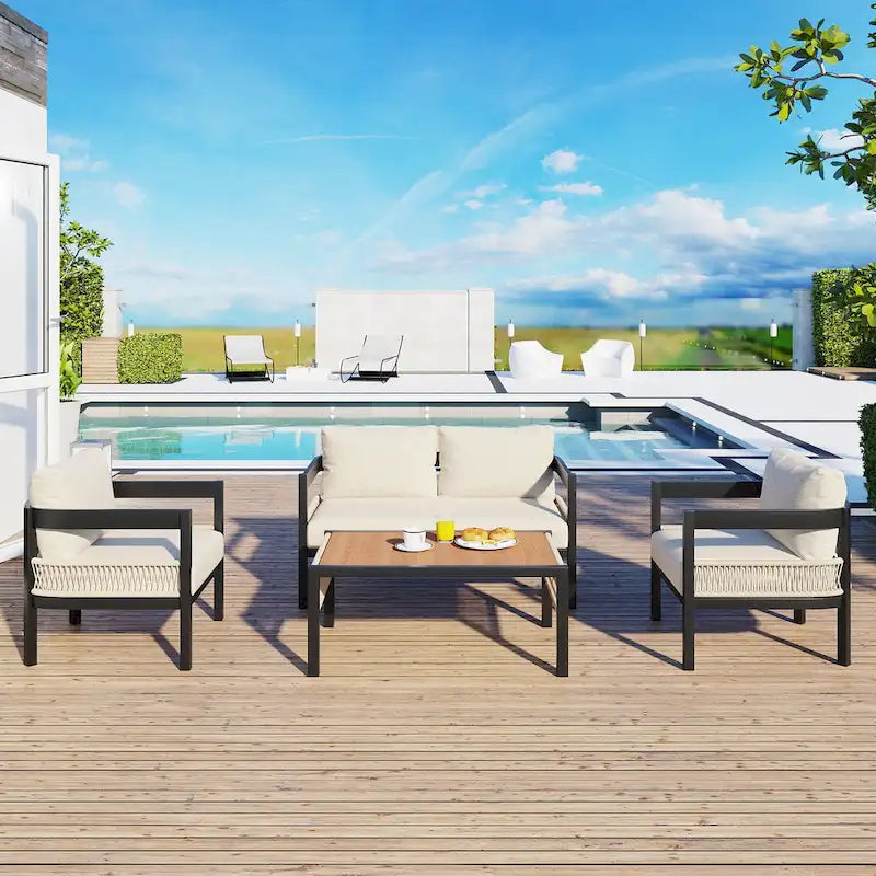 Multi-person Outdoor Iron Sofa Set with A table