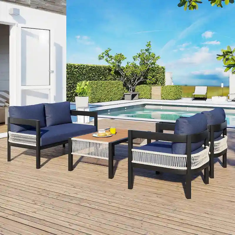 Multi-person Outdoor Iron Sofa Set with A table