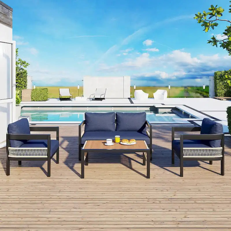Multi-person Outdoor Iron Sofa Set with A table