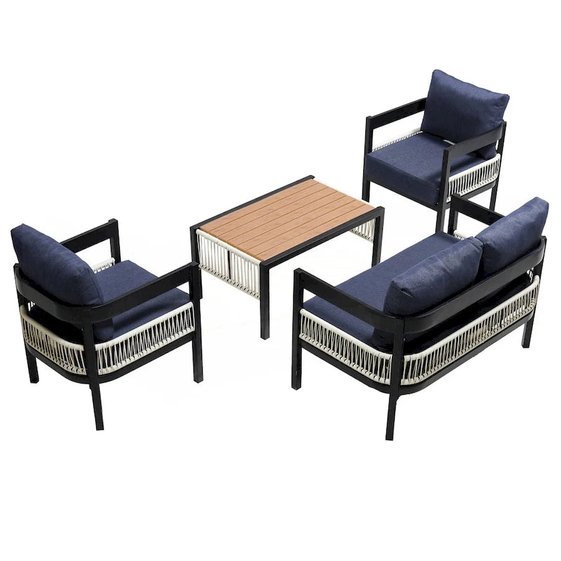 Multi-person Outdoor Iron Sofa Set with A table