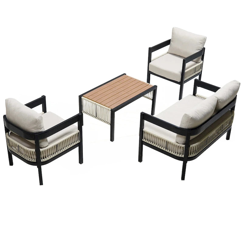 Multi-person Outdoor Iron Sofa Set with A table