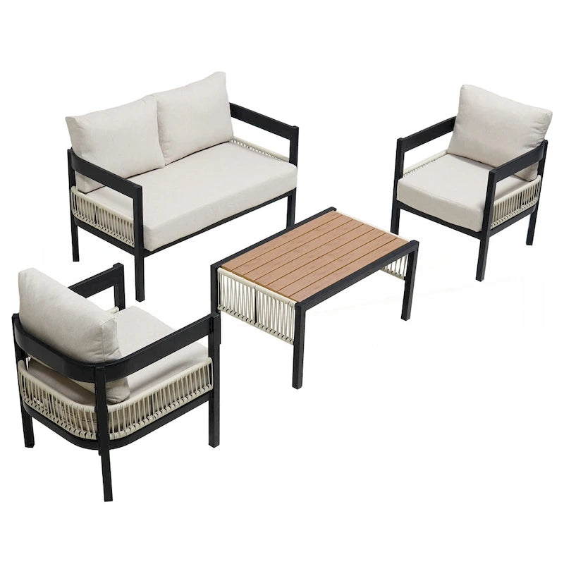 Multi-person Outdoor Iron Sofa Set with A table