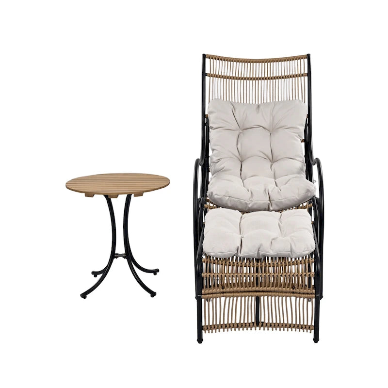 Roomfitters 3-Piece Wicker Patio Furniture Set with Lounge Chair, Ottoman, and Cushions for Garden or Deck