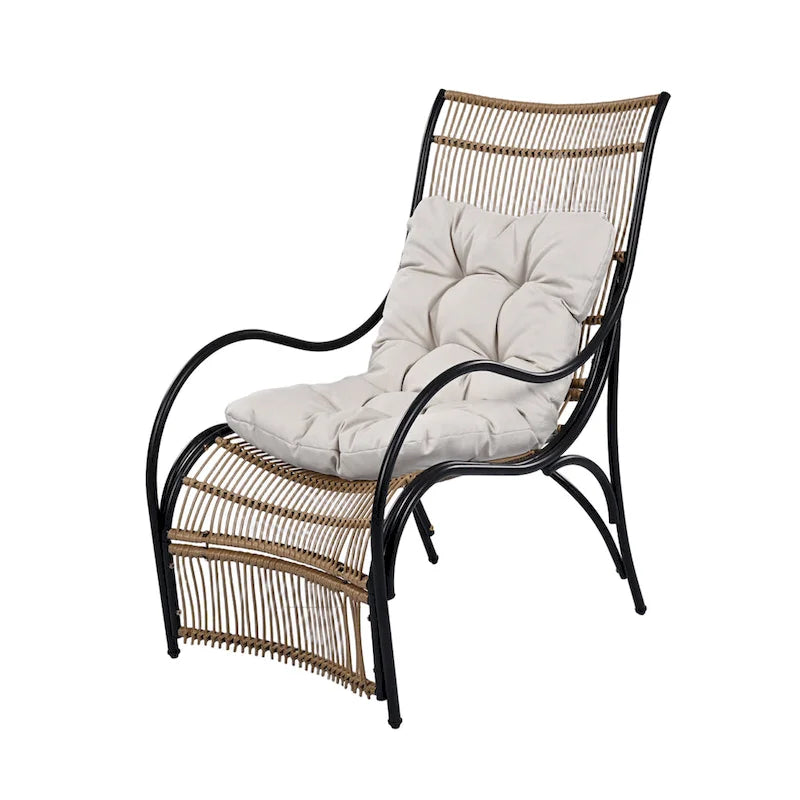 Roomfitters 3-Piece Wicker Patio Furniture Set with Lounge Chair, Ottoman, and Cushions for Garden or Deck