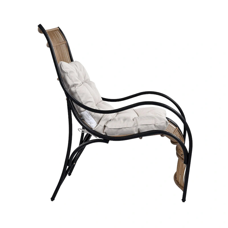 Roomfitters 3-Piece Wicker Patio Furniture Set with Lounge Chair, Ottoman, and Cushions for Garden or Deck