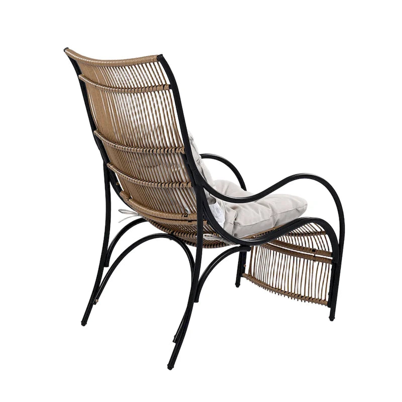 Roomfitters 3-Piece Wicker Patio Furniture Set with Lounge Chair, Ottoman, and Cushions for Garden or Deck