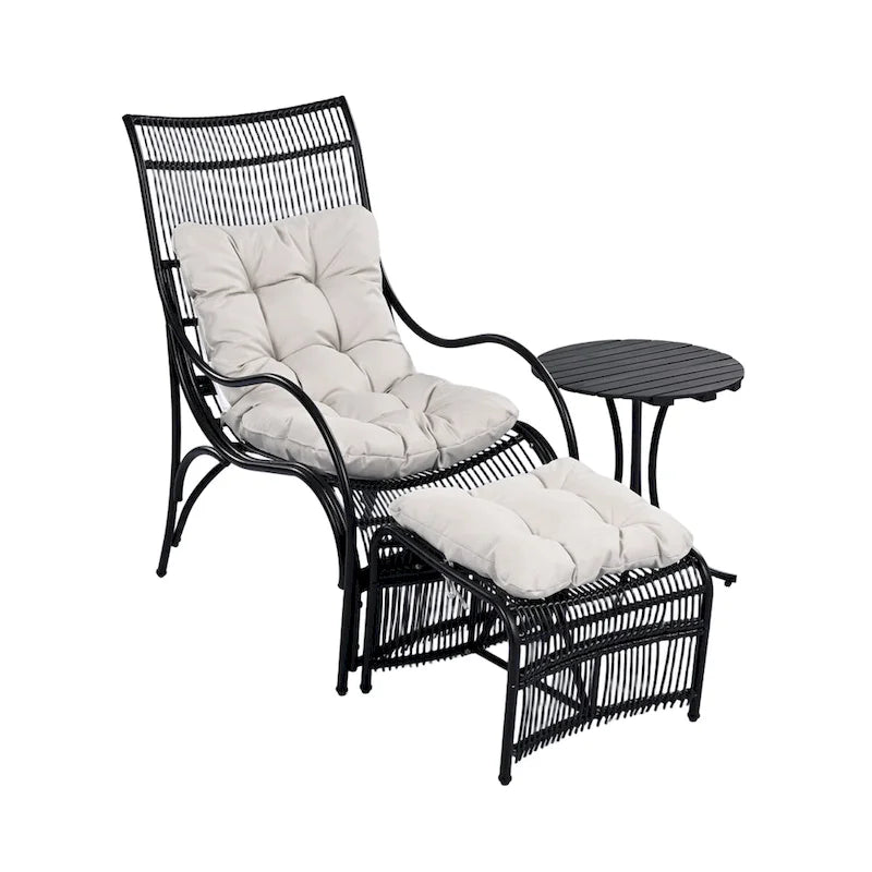 Roomfitters 3-Piece Wicker Patio Furniture Set with Lounge Chair, Ottoman, and Cushions for Garden or Deck