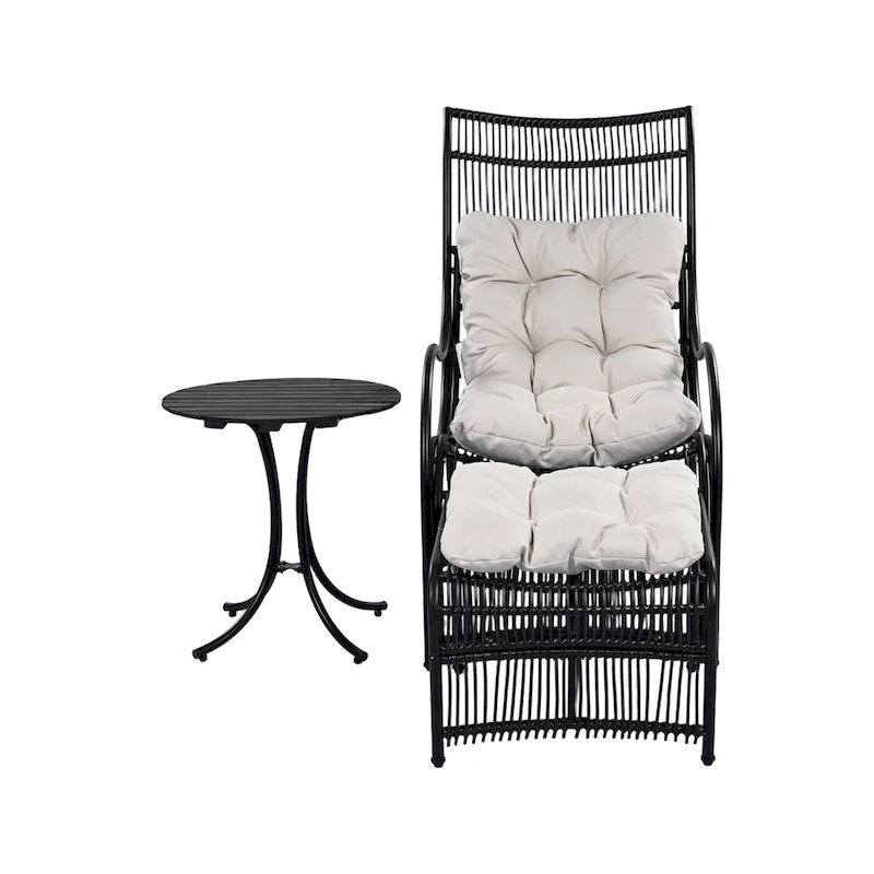 Roomfitters 3-Piece Wicker Patio Furniture Set with Lounge Chair, Ottoman, and Cushions for Garden or Deck