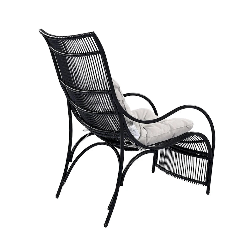 Roomfitters 3-Piece Wicker Patio Furniture Set with Lounge Chair, Ottoman, and Cushions for Garden or Deck
