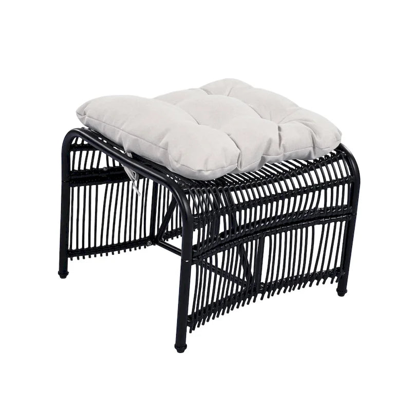 Roomfitters 3-Piece Wicker Patio Furniture Set with Lounge Chair, Ottoman, and Cushions for Garden or Deck