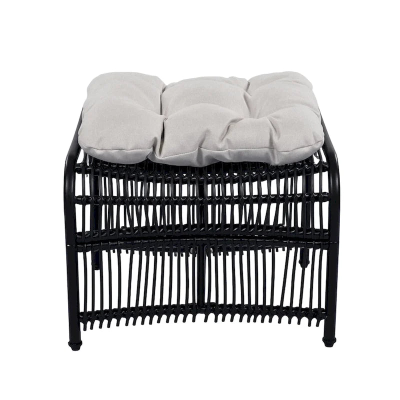 Roomfitters 3-Piece Wicker Patio Furniture Set with Lounge Chair, Ottoman, and Cushions for Garden or Deck