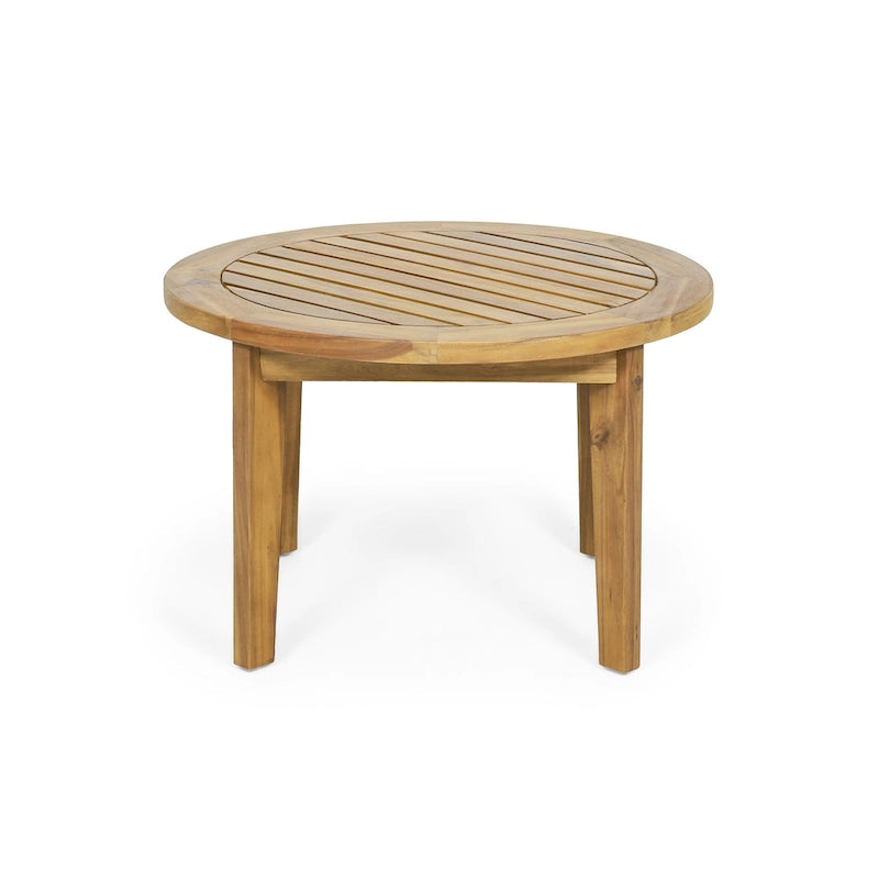 Roomfitters Round Patio Coffee Table, Solid Acacia Wood Slatted Top with Tapered Legs, Natural Wood