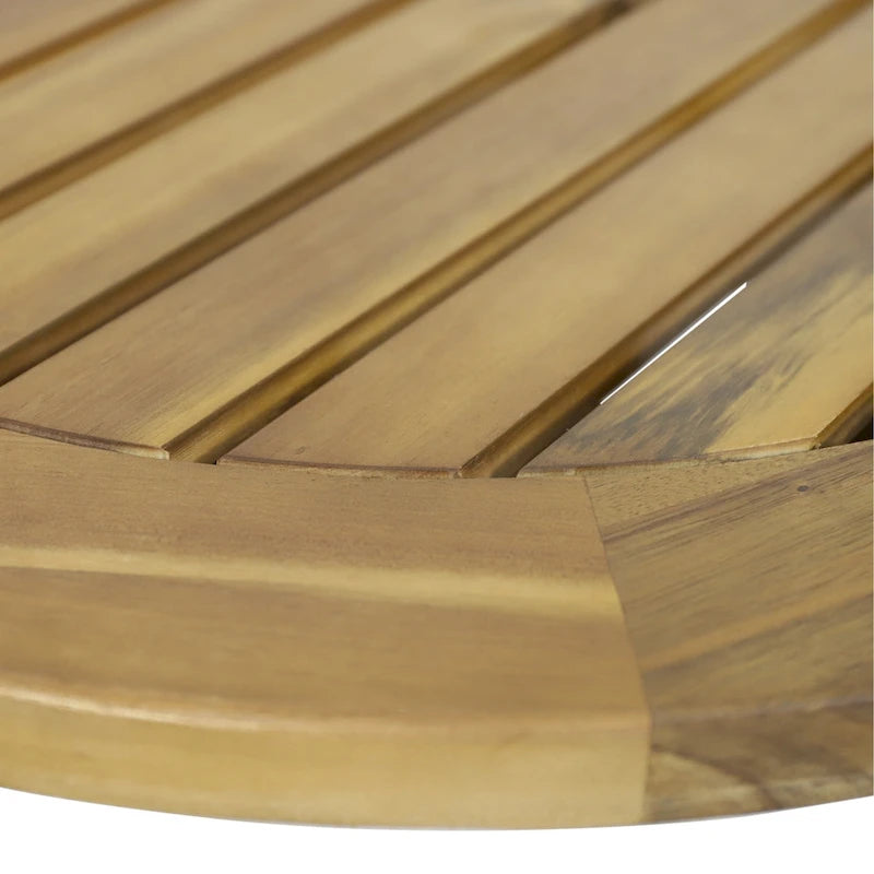 Roomfitters Round Patio Coffee Table, Solid Acacia Wood Slatted Top with Tapered Legs, Natural Wood
