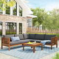 4-Piece Acacia Wood L-Shaped Sectional Sofa Set with Table