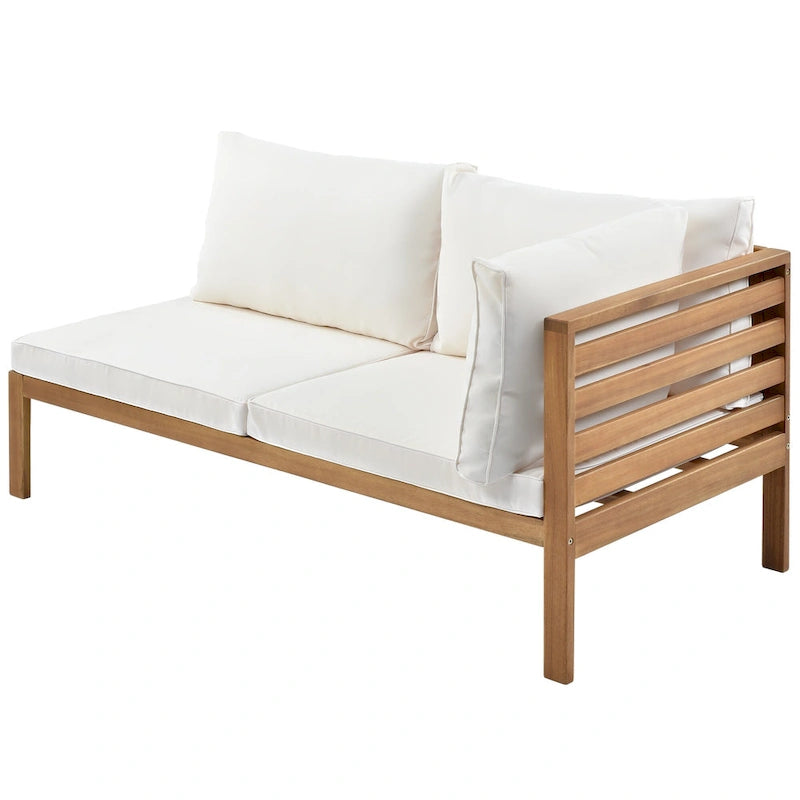 4-Piece Acacia Wood L-Shaped Sectional Sofa Set with Table
