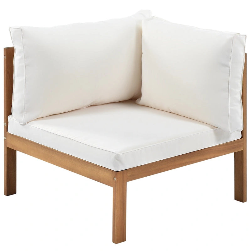 4-Piece Acacia Wood L-Shaped Sectional Sofa Set with Table