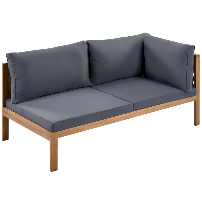 4-Piece Acacia Wood L-Shaped Sectional Sofa Set with Table