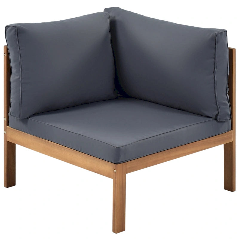 4-Piece Acacia Wood L-Shaped Sectional Sofa Set with Table