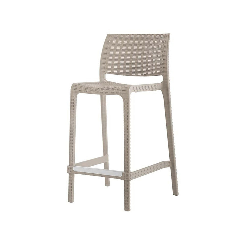 HomeRoots Set of Four 26  Taupe Faux Rattan Heavy Duty Plastic Low Back Outdoor Counter Height Bar Chairs