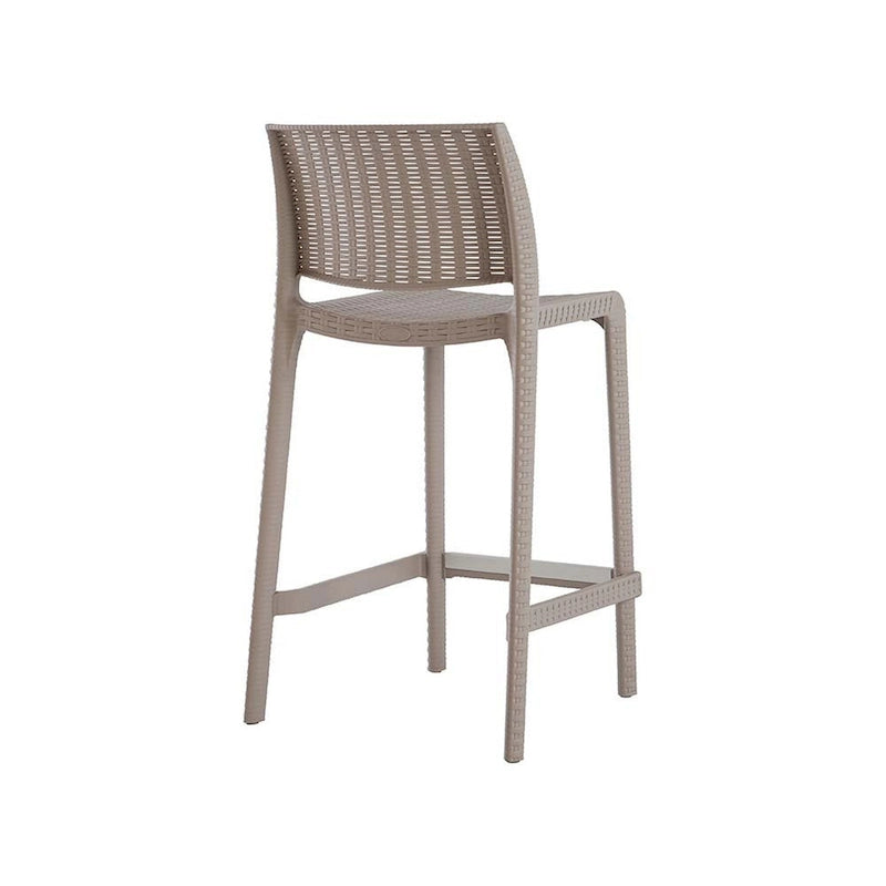 HomeRoots Set of Four 26  Taupe Faux Rattan Heavy Duty Plastic Low Back Outdoor Counter Height Bar Chairs