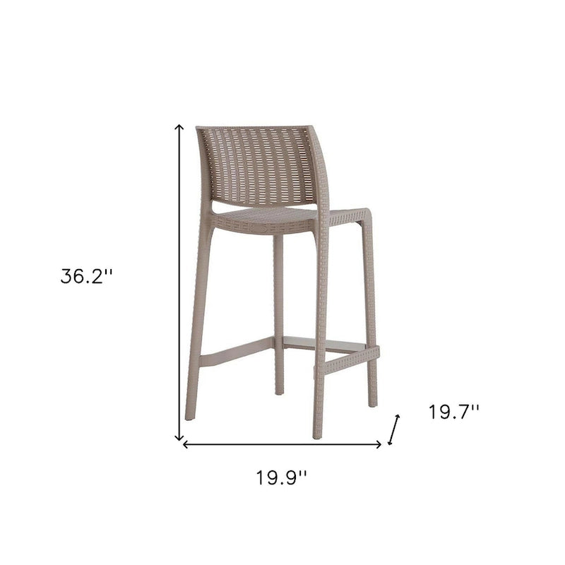 HomeRoots Set of Four 26  Taupe Faux Rattan Heavy Duty Plastic Low Back Outdoor Counter Height Bar Chairs
