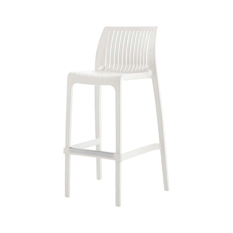 HomeRoots Set of Four 30  White Heavy Duty Plastic Low Back Outdoor Bar Height Chairs
