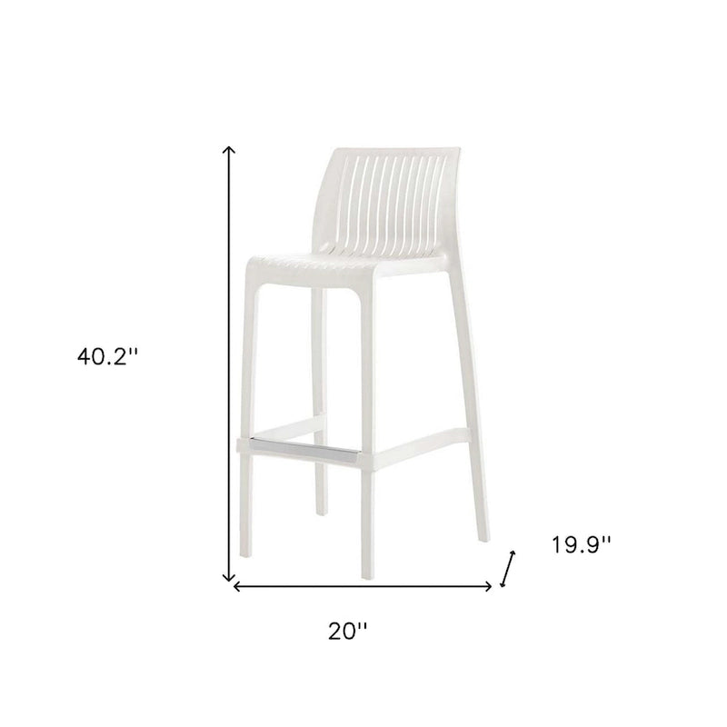 HomeRoots Set of Four 30  White Heavy Duty Plastic Low Back Outdoor Bar Height Chairs