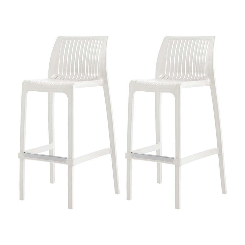 HomeRoots Set of Four 30  White Heavy Duty Plastic Low Back Outdoor Bar Height Chairs