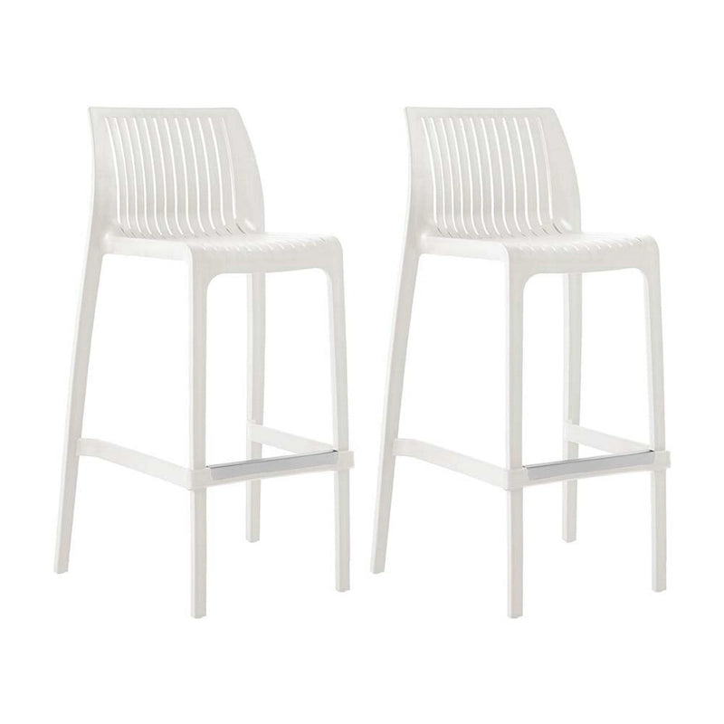 HomeRoots Set of Four 30  White Heavy Duty Plastic Low Back Outdoor Bar Height Chairs