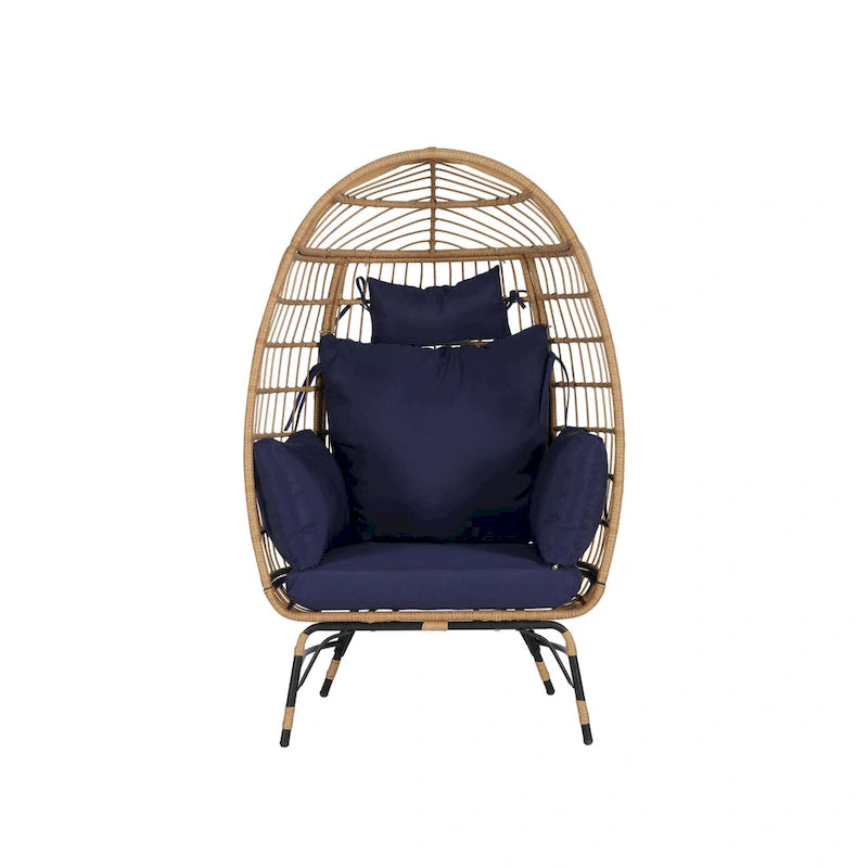 Wicker Rattan Egg Chair with Ottoman and Cushions for Porch, Backyard, Balcony