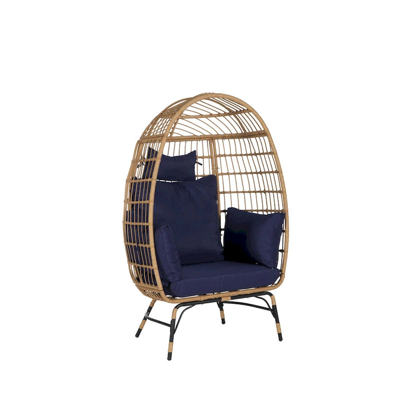 Wicker Rattan Egg Chair with Ottoman and Cushions for Porch, Backyard, Balcony