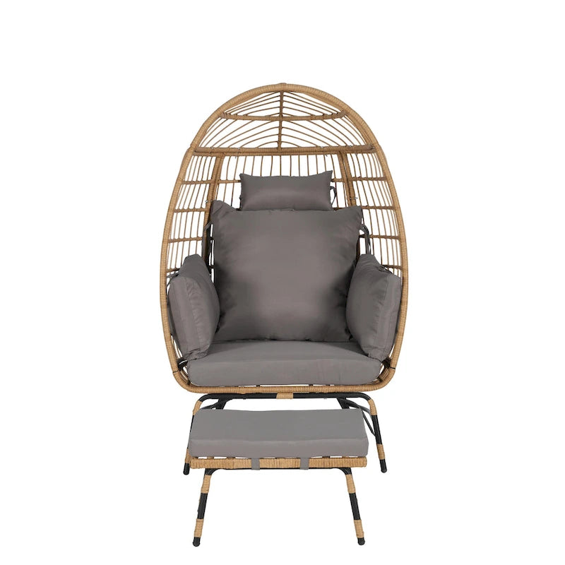 Wicker Rattan Egg Chair with Ottoman and Cushions for Porch, Backyard, Balcony