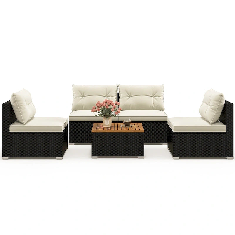 Gymax 5PCS Rattan Patio Conversation Sofa Set Outdoor Furniture Set w/