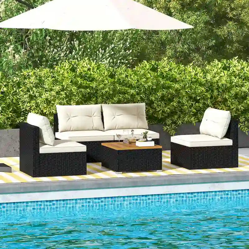 Gymax 5PCS Rattan Patio Conversation Sofa Set Outdoor Furniture Set w/