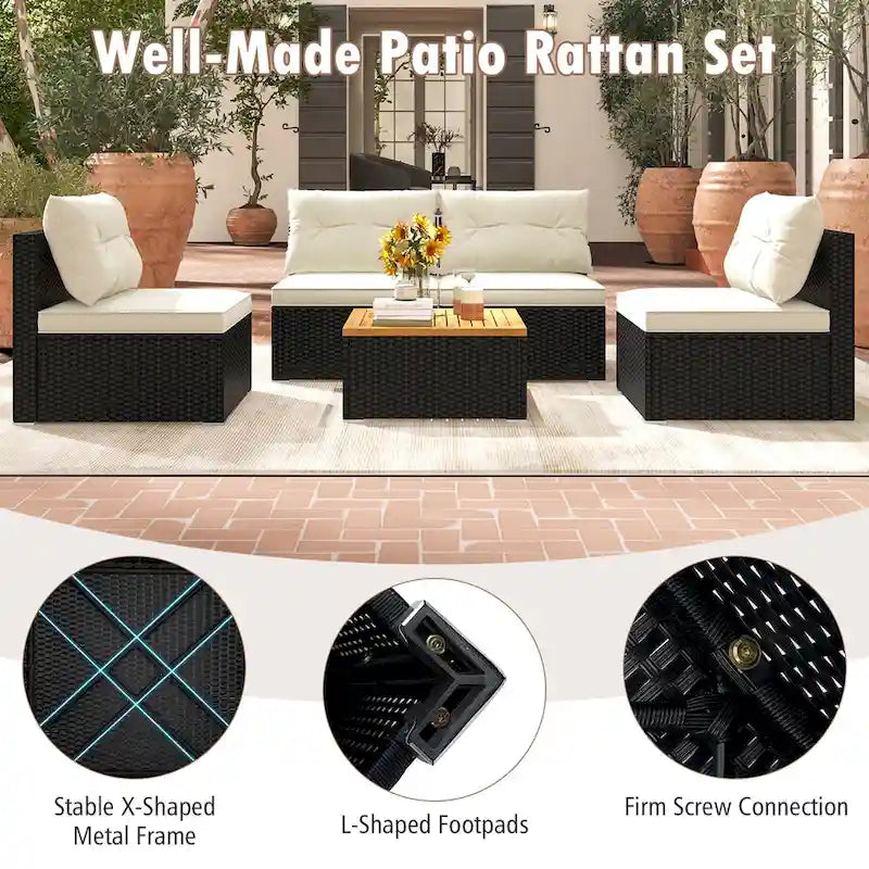Gymax 5PCS Rattan Patio Conversation Sofa Set Outdoor Furniture Set w/