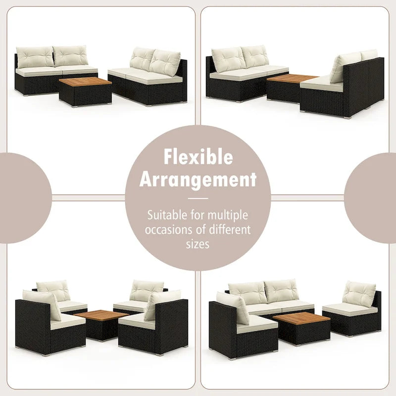 Gymax 5PCS Rattan Patio Conversation Sofa Set Outdoor Furniture Set w/